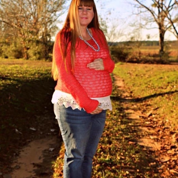 Large Coral Active USA Collection crochet and lace see through sweater - Picture 8 of 8